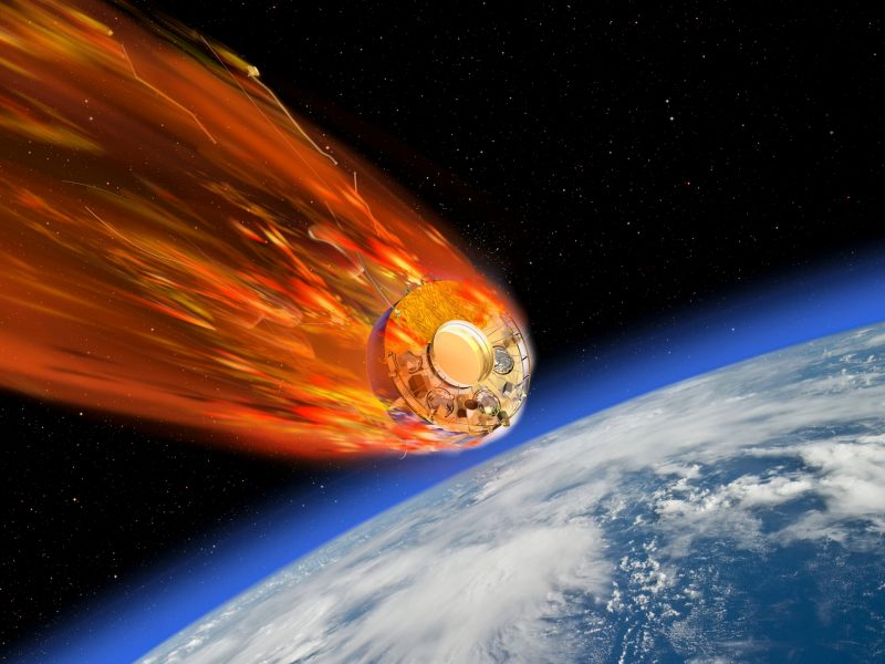 An artist’s depiction of an ESA Cluster-series satellite reentering the atmosphere. Credit: ESA/David Ducross