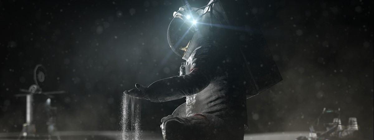 Image showing an astronaut on the moon sifting dust through their fingers.