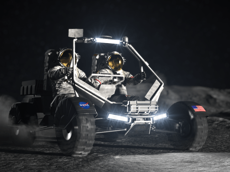 Artist's concept of NASA's next-generation Lunar Terrain Vehicle on the surface of the Moon. Credits: NASA